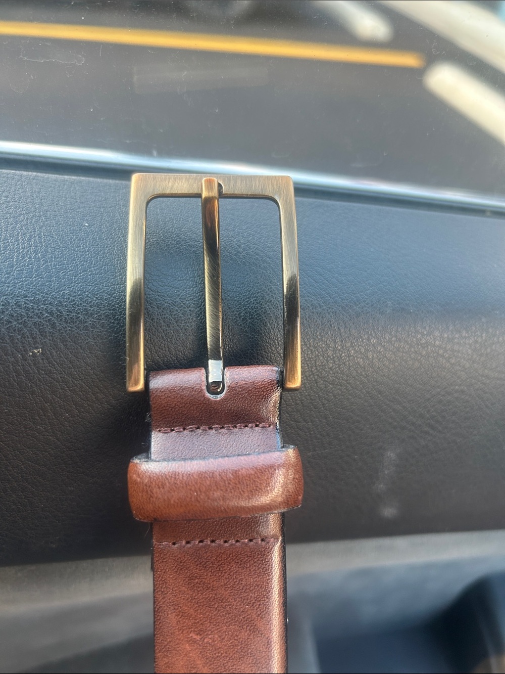 Made in Italy Genuine Leather Men’s Belt Brown Gold Tone Buckle Size 42